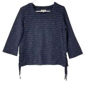 Madewell Womens Navy Blue White Striped Lace Up Side Top 3/4 Sleeve Size Small